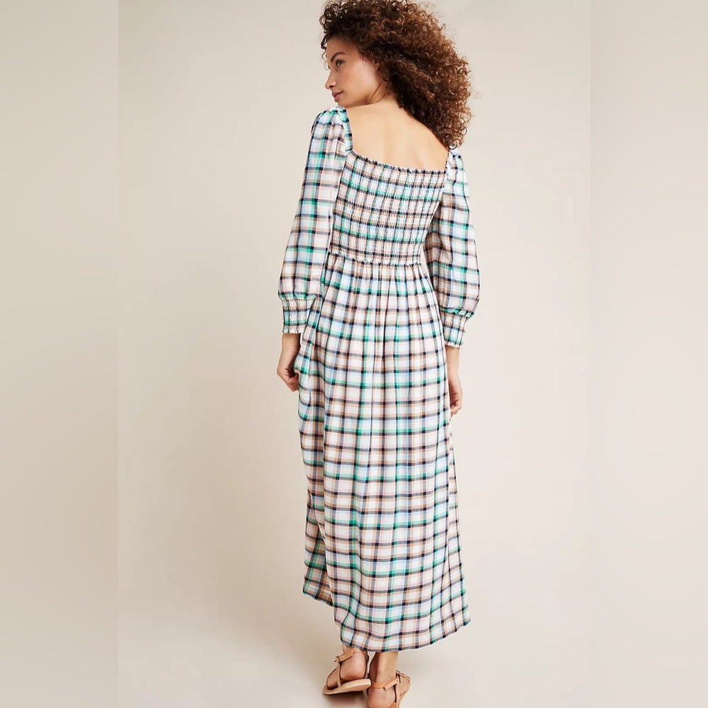 Anthropologie Maeve Cerie Smocked Midi Dress Large Petite Summer Fall Plaid NWOT - Picture 4 of 9